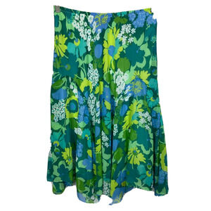Bob Mackie Skirt Womens‎ Sz S Blue Green Floral Chiffon Pull On A-Line